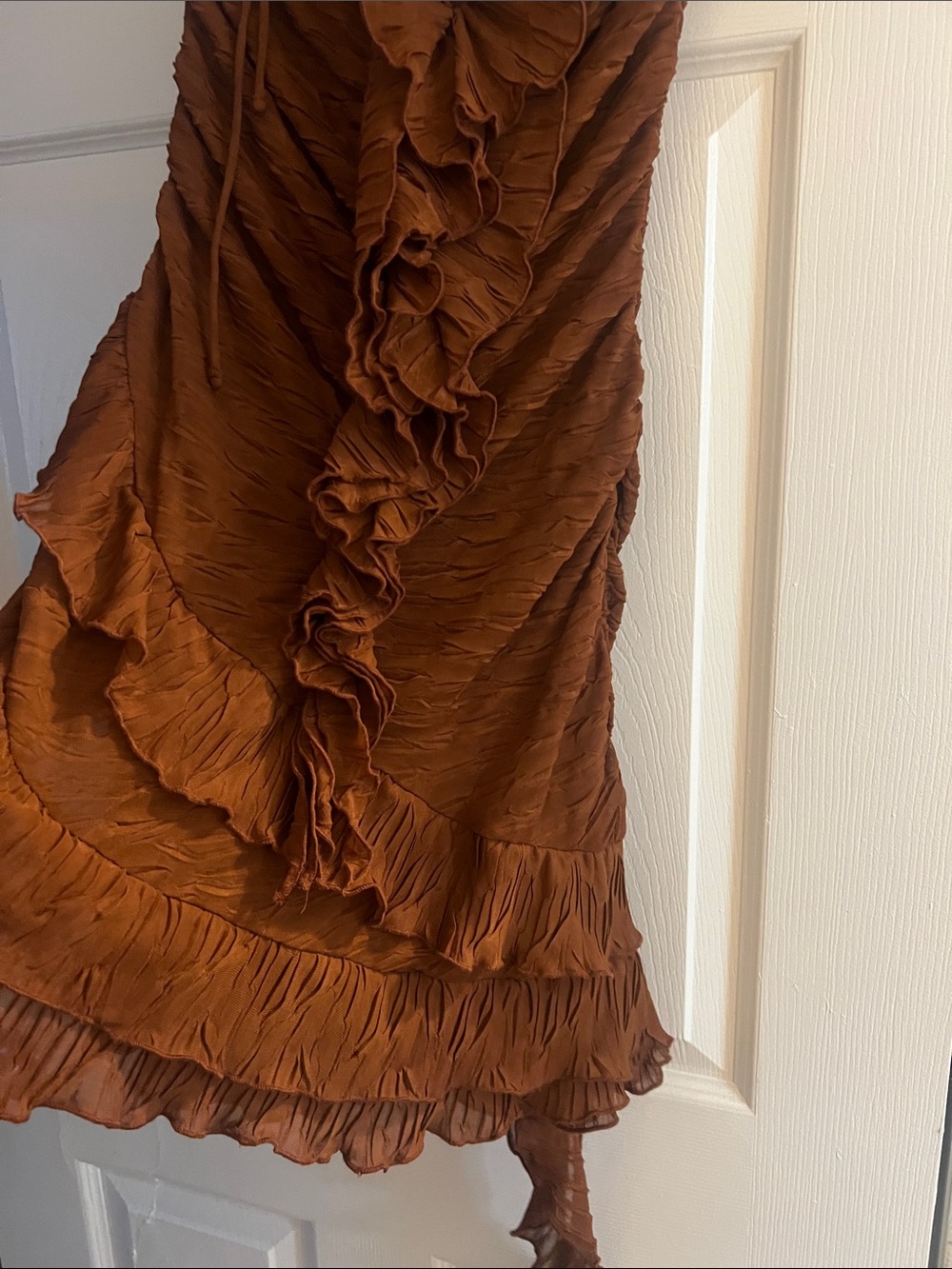 Brown Zara Ruched Ruffle Dress - Picture 7 of 10